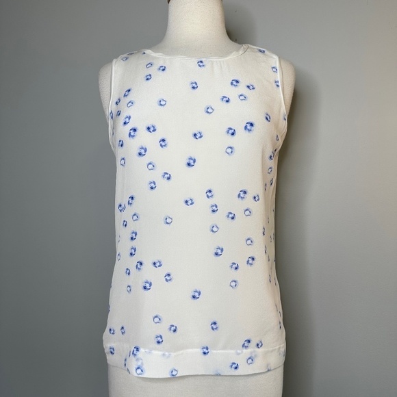 Reiss Silk Front Sleeveless Top White Blue Women's Size S - Picture 1 of 10